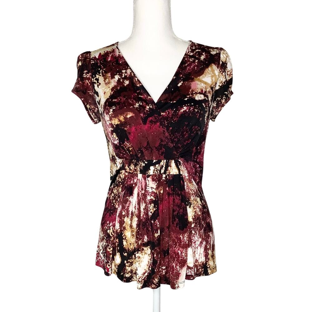 Worthington Brown Red Multicolor Print Blouse Top Small